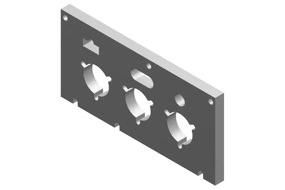 BOSCH Wärmeschutzteil mit drei kreisförmigen Ausschnitten, montiert an einer flachen Oberfläche. Eignet sich für Wärmeisolierungsanwendungen.